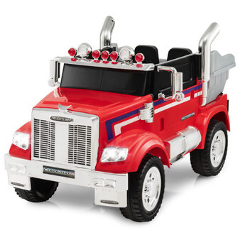 12V Licensed Freightliner Kids Ride On Truck Car With Dump Box And Lights -Red (TQ10098US-RE)