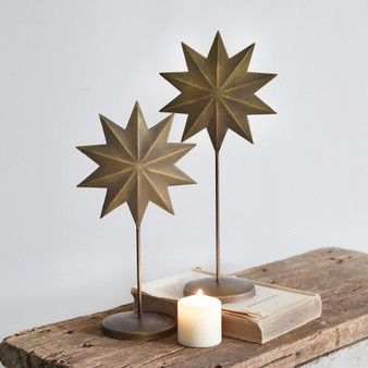 Set Of 2 Antique Brass Star Pedestals 370913