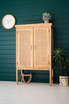 Large Two Door Wooden Cabinet With Woven Cane Detail (DAM1008)