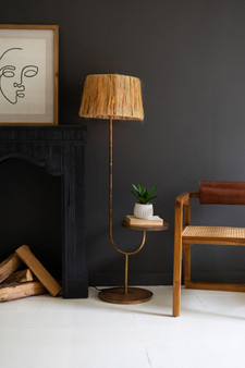 Floor Lamp With Raffia Shade And Table (NMP1186)