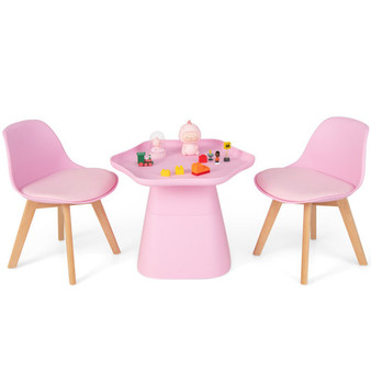 Wooden Kids Activity Table And Chairs Set With Padded Seat-Pink (HY10041PI)