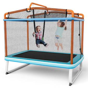 6 Feet Rectangle Trampoline With Swing Horizontal Bar And Safety Net-Orange (TW10089OR)
