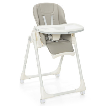 Folding High Chair With Height Adjustment And 360° Rotating Wheels-Gray (AD10025GR)