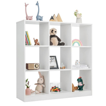 Modern 9-Cube Bookcase With 2 Anti-Tipping Kits For Books Toys Ornaments-White (CB10445WH)
