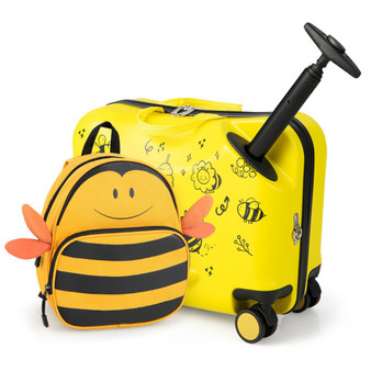 2 Pieces 18 Inch Ride-On Kids Luggage Set With Spinner Wheels And Bee Pattern-Yellow (BN10003YW)