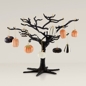 Mini Pumpkin 10-Piece Ornament & Black Matel Tree Set (889208)