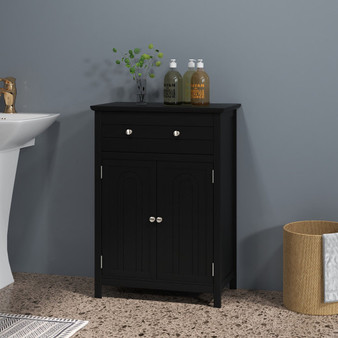 2-Door Freestanding Bathroom Cabinet With Drawer And Adjustable Shelf-Black (HW61554BK)