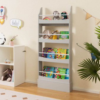 4-Tier Bookshelf With 2 Anti-Tipping Kits For Books And Magazines-Gray (CB10397GR)