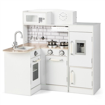 Kids Corner Kitchen Playset With Microwave And Fridge-White (TP10077WH)