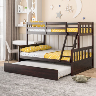 Twin Over Full Convertible Bunk Bed With Twin Trundle-Espresso (HU10397ES+)