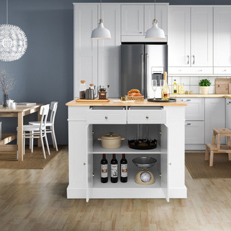 Kitchen Island With Storage And 3-Level Adjustable Shelves-White (JV10444WH+)