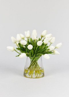 Faux Tulip Arrangement In Glass Vase - 12" WIN-SDP577-WH
