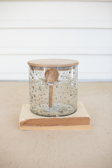 Glass Canister With Wood Top And Spoon - 6" Tall (NGLA1003)
