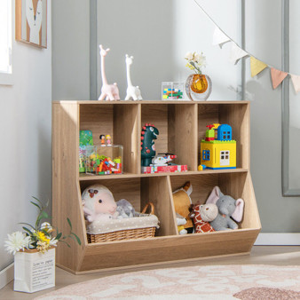 5-Cube Wooden Kids Toy Storage Organizer With Anti-Tipping Kits-Natural (JZ10144NA)