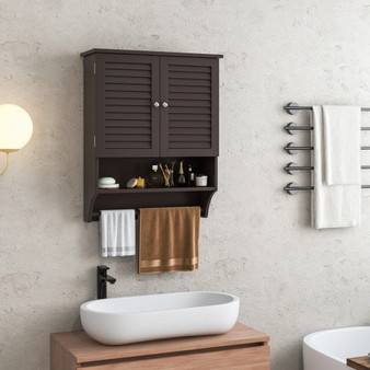 2-Doors Bathroom Wall-Mounted Medicine Cabinet With Towel Bar-Brown (BA7874CF)