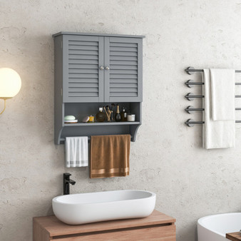 2-Doors Bathroom Wall-Mounted Medicine Cabinet With Towel Bar-Gray (BA7874GR)