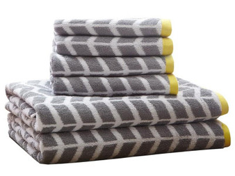 100% Cotton Jacquard 6Pcs Towel Set - Grey ID91-525