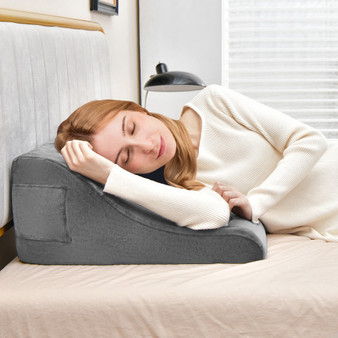 Bed Wedge Pillow With Tablet Pillow Stand And Side Pockets-Gray (HU10384GR)