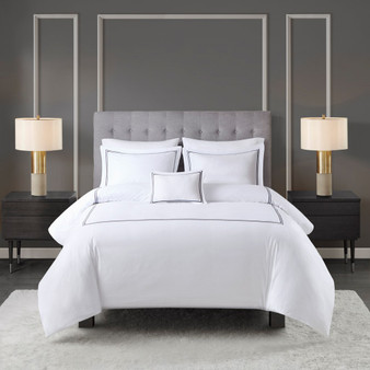 500 Thread Count Luxury Collection 100% Cotton Sateen Embroidered Duvet Cover Set - Full/Queen MPS12-510