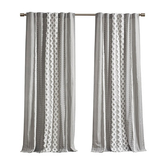 Imani Cotton Printed Curtain Panel With Chenille Stripe And Lining II40-1293