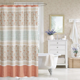 100% Cotton Percale Printed Pieced Shower Curtain - Coral MP70-3038