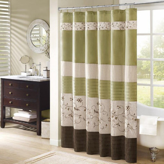 Faux Silk Lined Shower Curtain W/Embroidery - Green MP70-1918