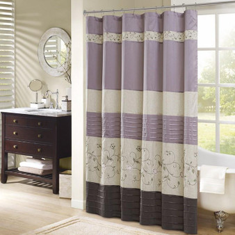 Faux Silk Lined Shower Curtain W/Embroidery - Purple MP70-3453