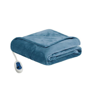 100% Polyester Knitted Solid Microlight To Solid Microlight Heated Throw - Sapphire Blue BR54-0664