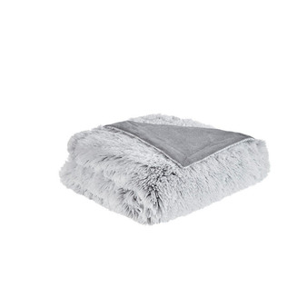 100% Polyester Back Printed Shaggy Long Fur Throw - Grey ID50-1605