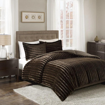 100% Polyester Solid Brushed Faux Fur Comforter Mini Set - King/Cal King MP10-3069