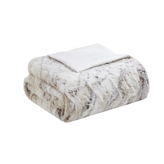 100% Polyester Marble Printed Knitted Long Fur Throw - Natural MP50-4907