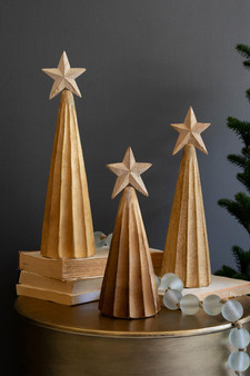 Set Of Three Natural Wood Christmas Trees With Stars (DRA1060)