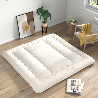 Queen/King/Twin/Full Futon Mattress Floor Sleeping Pad With Washable Cover Beige-King Size (HU10426BE-K)