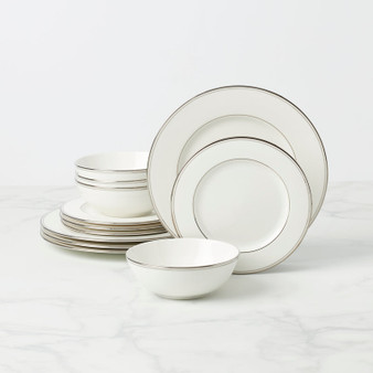 Fed Platinum Dinnerware 12-Piece Set (Dinner Plate,Salad Plate,Bowl) (895707)