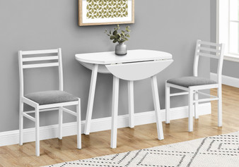 3-Piece Small White Metal And Laminate Dining Set - Grey Fabric (I 1011)