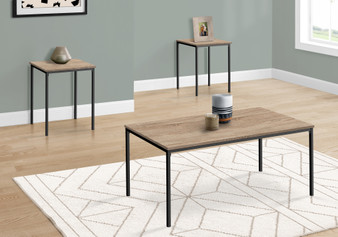 3-Piece Dark Taupe Laminate Table Set - Black Metal (I 7895P)