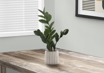 20" Tall Real Touch Green Leaves Artificial Plant - Grey Cement Pot (I 9500)