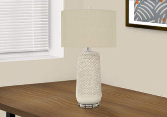 Contemporary 31"H Cream Ceramic Table Lamp - Beige Shade (I 9605)