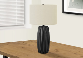 25"H Contemporary Black Ceramic Table Lamp - Ivory/Cream Shade (I 9620)