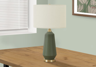 26"H Contemporary Green Ceramic Table Lamp - Ivory/Cream Shade (I 9624)