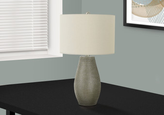 24"H Contemporary Grey Resin Table Lamp - Ivory/Cream Shade (I 9654)