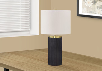 24"H Modern Black Concrete Table Lamp - Ivory/Cream Shade (I 9710)