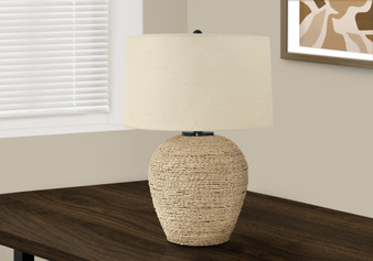 25"H Transitional Rattan Table Lamp - Beige Shade (I 9713)