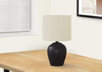 17"H Transitional Black Ceramic Table Lamp - Ivory/Cream Shade (I 9738)