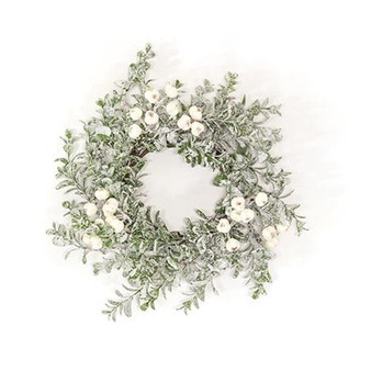 Snow Berries & Icy Boxwood Candle Ring 4.5" F230367