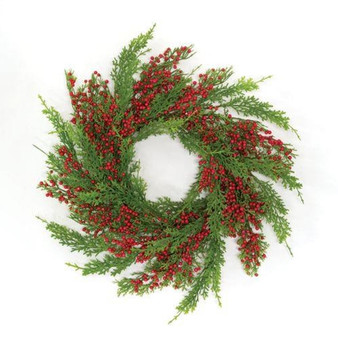 Merry Red Berries & Cedar Candle Ring 6.5" F47794R