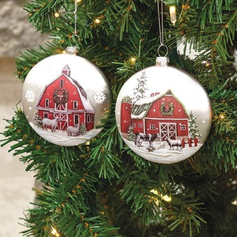 Glass Holiday Barn Christmas Ornament 2 Assorted (Pack Of 2) G2695020