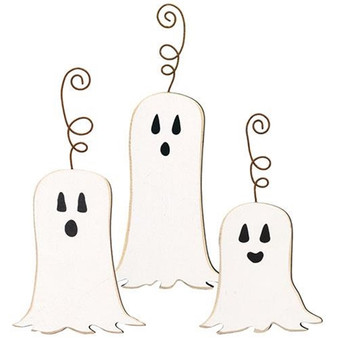Set Of 3 Happy Ghost Ornaments With Wire Hangers G37271