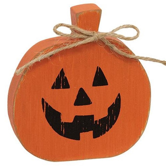 Distressed Wooden Jack O Lantern Sitter With Jute Tie G37293