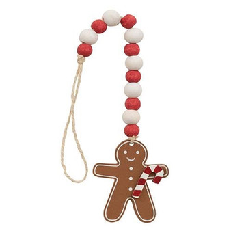 Red & White Wooden Beaded Gingerbread Man Ornament G37342